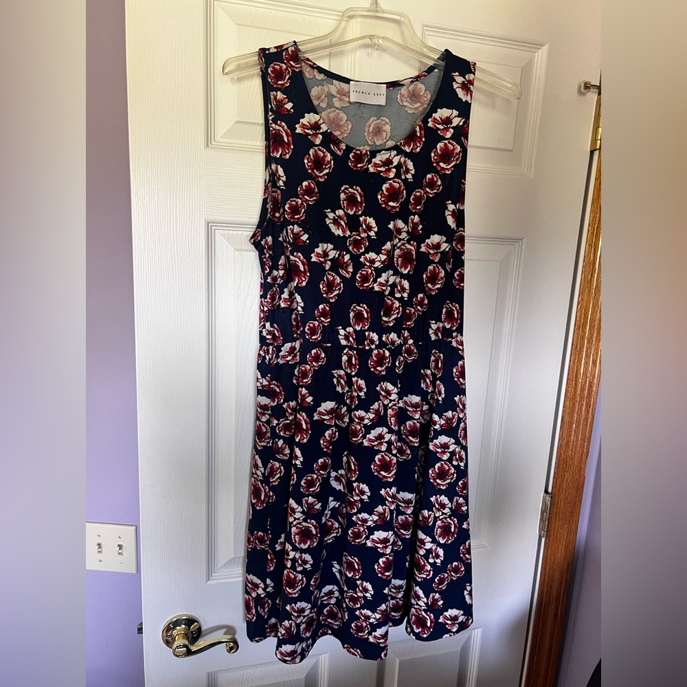 French Grey Navy and Pink Sleeveless Scoop Neck‎ Sundress size medium GUC